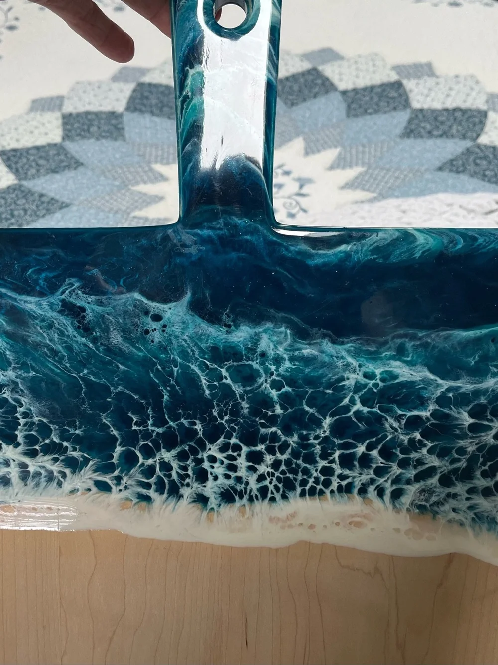 Resin Ocean Wave Cutting Board in Deep Teal & White